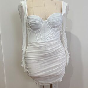 White Ruched Bustier Mini Dress